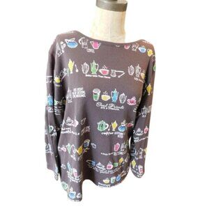 Cactus Size XL Coffee Themed Bling Long Sleeve Knit Top NWT